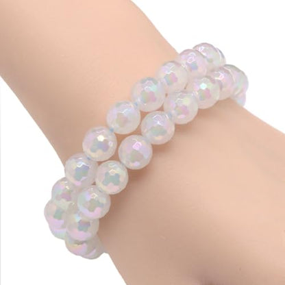 Justinstones Gemstone Crystals Chakra Beads Bracelet Crystal Healing 10mm Round Stretchable Bracelet for Her Gift - color: Faceted Electroplated White Agate（AB color）