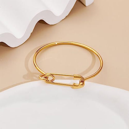 Gold Silver Link Bangle Bracelet for Women Simple Thin Cuff Bangle Bracelet Minimalist Jewelry - color: Gold