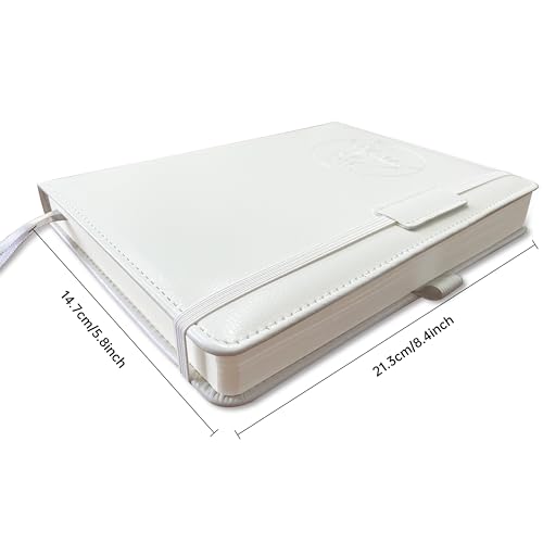 Notebook Journal for Women Men,256 Pages A5 Hardcover Leather Journaling Notebooks for Work,lined journal/notebook with 100Gsm Paper,Pen Holder and inner pocket 5.8"×8.4"(White)