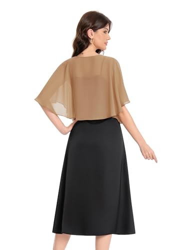 Baoqiya Capelets for women Chiffon Cape Soft Shawls and Wraps Wedding Capes 1920s flapper Cover Up - color: Camel