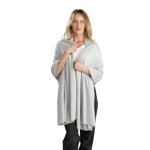 Jet&Bo 100% Pure Cashmere Travel Wrap, Shawl, Scarf & Blanket Gray 80" x 30" with Protective Storage Bag + Gift Box