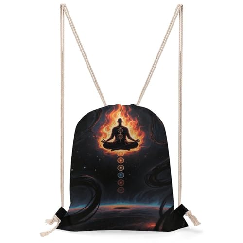 Blacklight Seven Chakra Yoga Meditation Drawstring Backpack for Women Men - 13.8"x19.7" Lightweight Cinch Bag Large Capacity Gym Drawstring Bag Aesthetic Sackpack Sports Backpack for Travel, Beach