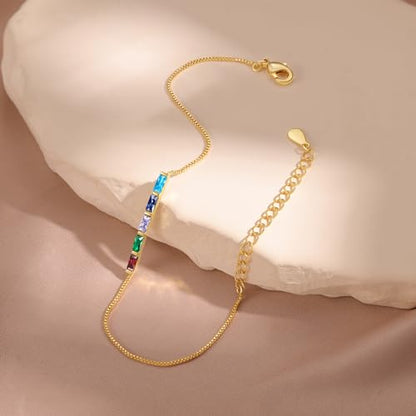 Personalized Birthstone Bracelet for Women – 925 Sterling Silver Adjustable Family Mothers Day Bracelet with Birthstones, Mothers Day, Christmas,Birthday Gift for Mom, Grandma, Wife, Bridesmaid - color: 5 Birthstones