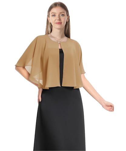 Chiffon Capelet Soft capes Shawls and Wraps for Evening Dress Wedding Cape 1920s shawl accessories for women - color: Camel