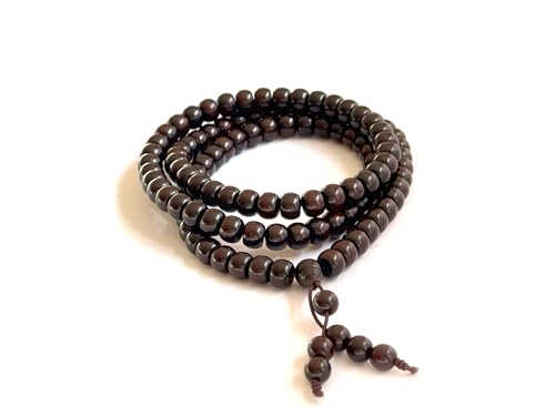108 Mala Bead Bracelets, Buddha Sandalwood Bracelet, Handmade Prayer Meditation Strand Elastic Necklaces, Comfortable for Daily Wear Yoga Gift for Men Women - color: 6x8 mm
