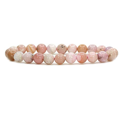 Angelstones Handmade Natural Healing Gemstone 8mm Round Beads Stretch Crystal Bracelet 7 Inch Unisex - color: Pink Opal