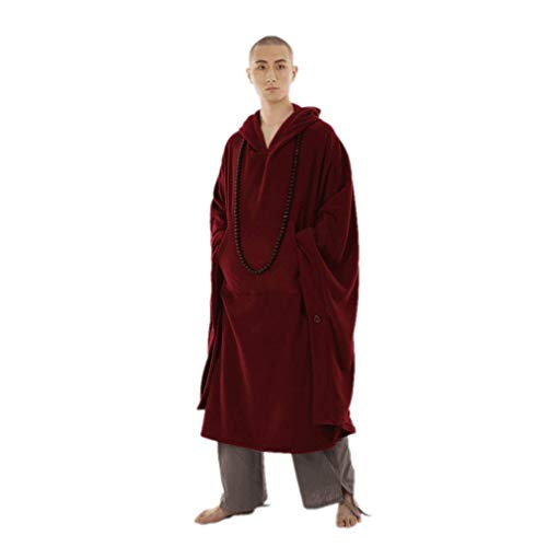 Meditation Buddhist Hooded Cloak Coat Women Men Outfit Oversize Coat - color: Maroon, size: XX-Large