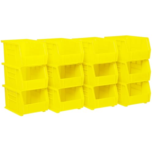 Akro-Mils 30237 AkroBins Plastic Storage Bins, Space-Saving Stackable Bins for Garage, Pantry, Craft Organization, 9" x 6" x 5", Yellow, 12-Pack - color: Yellow