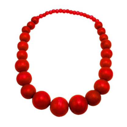 COLORFUL BLING Ethnic Natural Wood Beads Necklace for Men Women Africa Wooden Chain Chunky Strand Necklace Statement Hip Hop Jewelry - color: short red