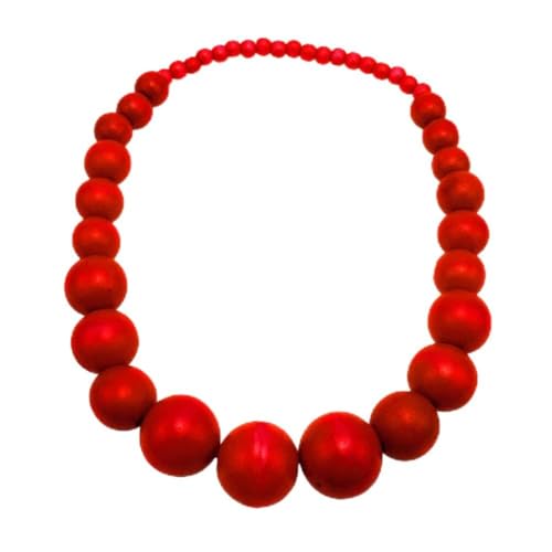 COLORFUL BLING Ethnic Natural Wood Beads Necklace for Men Women Africa Wooden Chain Chunky Strand Necklace Statement Hip Hop Jewelry - color: short red