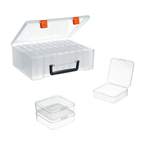 18 Pieces Small Plastic Craft 0rganizers and Storage, Transparent Box with Hinged Lid for Storage of Jewelry, Diamonds, DIY Art Craft Accessory