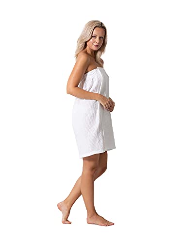 Turkish Linen Women’s Waffle Spa Body Wrap with Adjustable Closure - color: White, size: One Size