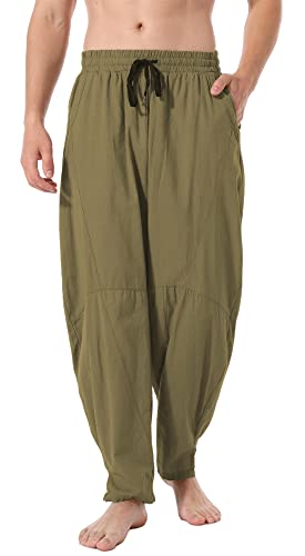perdontoo Men's Linen Cotton Loose Fit Casual Lightweight Elastic Waist Summer Beach Pants