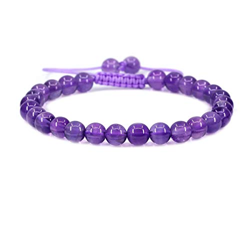 Keleny Natural Gemtone 6mm Round Beads Crystal Adjustable Braided Macrame Tassels Bracelets Unisex - color: Lavender Purple Amethyst Crystal