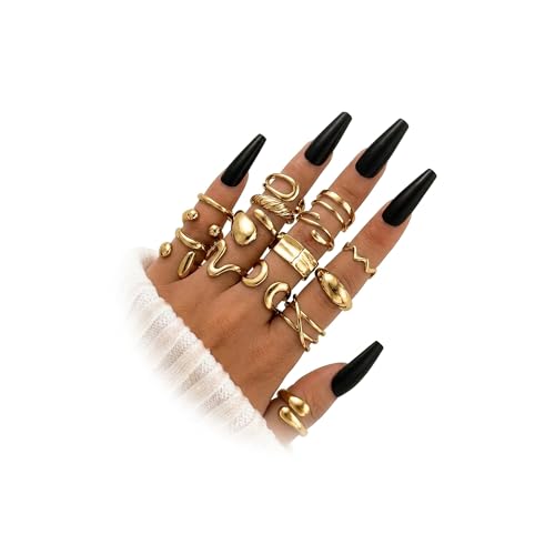 16 PCS Gold Chunky Rings Set for Women, 14k Gold Plated Thick Dome Stackable Open Rings Trendy Dainty Minimalist Jewelry Gifts - color: 01-Gold