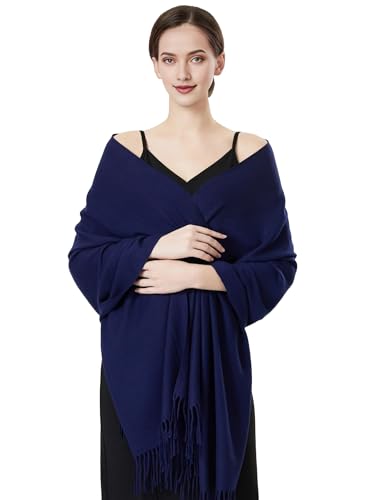 Luxurious Pashmina Feel Scarf & Shawl - Soft Solid Color Wrap for Weddings, Evening Dresses, Gifts - color: . Navy Blue