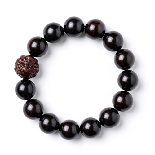 Meditaiton Men Beaded Bracelets, Handmade Sandalwood Mala Beads, Buddhist Prayer Red Wood Bracelets, Comfortable for Daily Wear Yoga Gift for Men - color: 15mm Bead with Pixiu