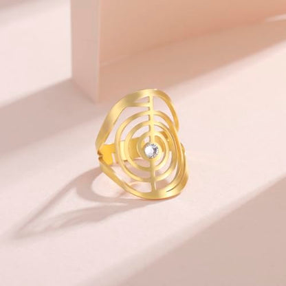 Dreamtimes Cho Ku Rei Reiki Ring Protection Healing Symbol Yoga Rings For Women Sacred Geometry Stainless Steel Energy Yoga Power Ring Sacred Geometry Amulet - color: Gold