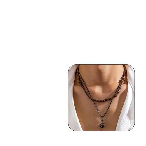 Layered Puka Shell Necklace for Men Brown Coconut Wood Beads Necklace Boho Mens Summer Necklace Surfer Beach Necklace Jewelry - style: A:STYLE 1