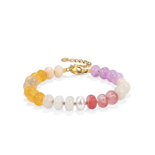 Gemstone Beaded Bracelet for Women Colorful Natural Stone Freshwater Pearl Surfer Beach Rainbow Bracelet Jewelry Gift - color: Style-06