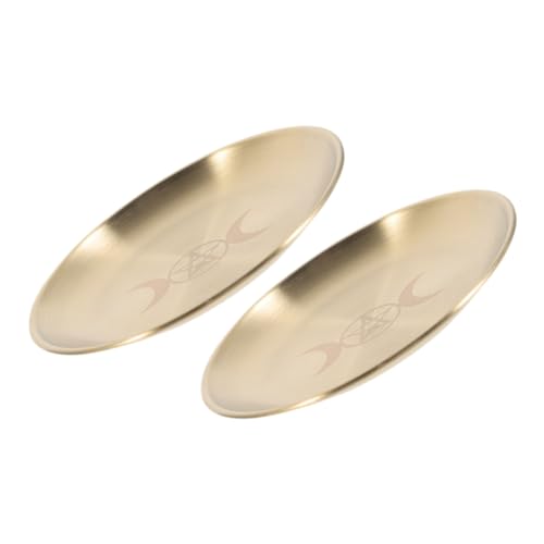 SOLUSTRE 2pcs Pentagram Altar Plates Decorative Candle Holders Storage Trays for Rituals Ceremonies and Home Decor Design Smooth Surface No Burrs - color: Golden