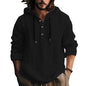 Mens Pullover Hoodie Linen Long Sleeve 4 Button Drawstring Causal Loose Lightweight Summer Beach Top - color: 2-black, size: Medium