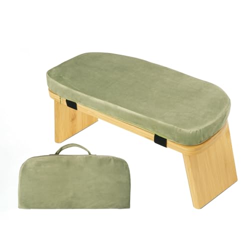 Wooden Yoga Stool - Foldable Meditation Bench with Velvet Cushion, Portable & Ergonomic Seating for Yoga, Meditation, Home, Office (Multiple Colors) - color: Green
