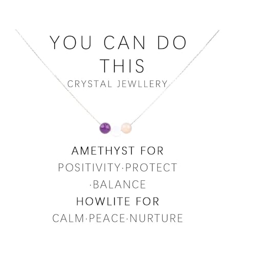 tenghong2021 Stress Relief Healing Chakra Amethyst Necklace Natural Stone Beaded Yoga Jewelry for Women Men Inspirational Anxiety Calm String Necklace Protection Birthday Gifts With Blessing Card - color: You Can Do This