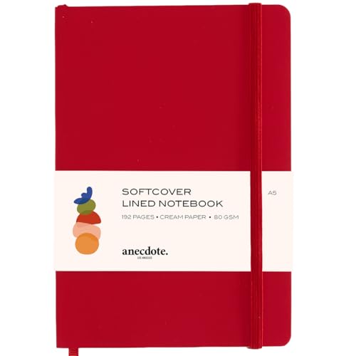 ANECDOTE. Softcover Ruled Journal with Thick 80 gsm Lined Cream Paper A5 size (8.3 inches x 5.4 inches) - Daily Writing Notebook for Travel, School and Office Use - Diary for Women and Men - Red - color: Red