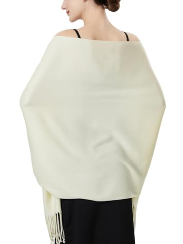Luxurious Pashmina Feel Scarf & Shawl - Soft Solid Color Wrap for Weddings, Evening Dresses, Gifts - color: . Off Whtie