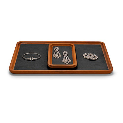 Oirlv Solid Wood Jewelry Display Tray Small Jewelry Tray Rings Earrings Bracelets Necklace Holder Organizer(Rectangle, Grey)