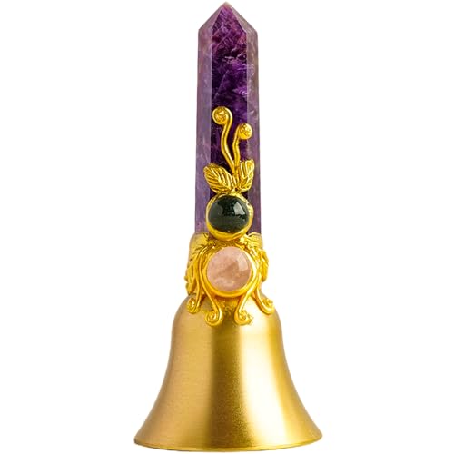 Handbells Altar Bells Natural Amethyst Tower Bell Witch's Bells Hand Bell Loud Brass Call Bells for Meditation, Prayer, Reception, Pet Feeding and Home Decoration (Flower-Amethyst, 4.53") - color: Flower-amethyst, size: 4.53"