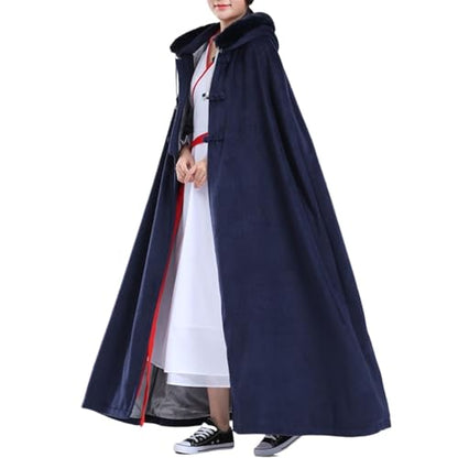 Meditation Buddhist Hooded Cloak Monk Outfit Oversize Bridal Wedding Winter Comfortable Warm Cape Poncho - color: Blue, size: Medium