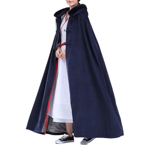 Meditation Buddhist Hooded Cloak Monk Outfit Oversize Bridal Wedding Winter Comfortable Warm Cape Poncho - color: Blue, size: Large