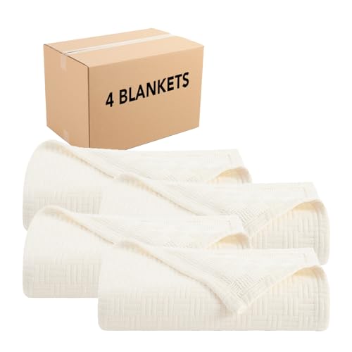 Arkwright Basket Weave King Blanket - Case of 4-100% Ringspun Cotton All Season Blankets, Luxury Hotel Quality, Soft on Skin, Breathable, 300 GSM for Bed, Sofa, and Chair, 104 X 90 in, Ivory - color: Egret Creamy Beige, size: King (104x90) Case of 4