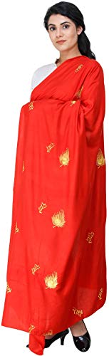 Exotic India Radhe Prayer Shawl with Embroidered Peacock Feather - PolyCotton - color: Bittersweet