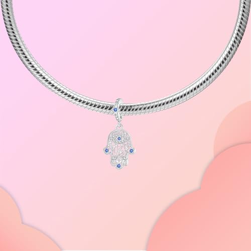 Prayer Cross Elephant Airplane Suitcase Charm 925 Sterling Silver Charms fits for Bracelets Necklace Pendant Bead Charms Jewelry Gift for Women Family - color: Blue Hamsa Hand Charm