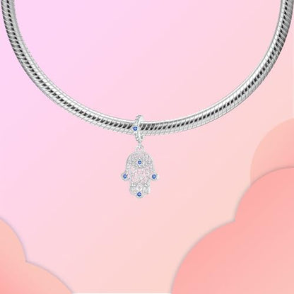 Prayer Cross Elephant Airplane Suitcase Charm 925 Sterling Silver Charms fits for Bracelets Necklace Pendant Bead Charms Jewelry Gift for Women Family - color: Blue Hamsa Hand Charm