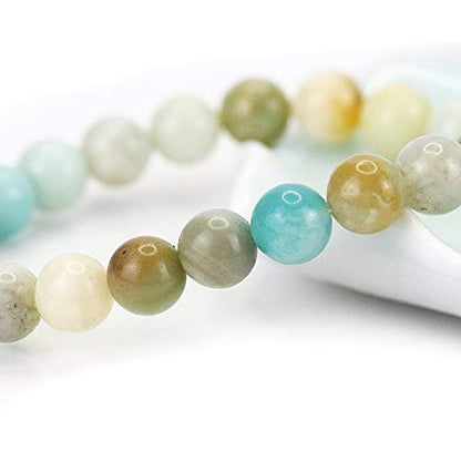 Natural Gemstones Bracelet 8mm Chakra Round Beads Energy Power Crystal Reiki Healing Elastic Stretch 7 Inch for Women Men Unisex - color: Amazonite