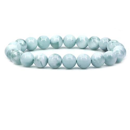 Keleny Gem Semi Precious Gemstones 8mm Natural Stone Round Beads Rock Crystal Jasper Stretch Bracelet 7 Inch Unisex - color: Green Angelite