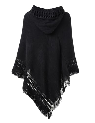 Ferand Ladies' Hooded Cape with Fringed Hem, Crochet Poncho Knitting Patterns for Women