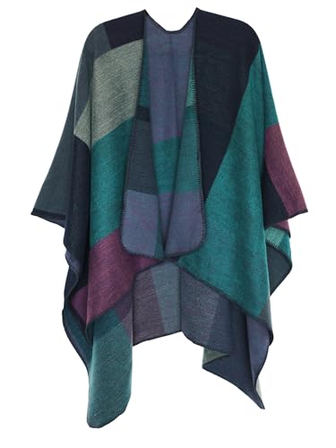MissShorthair Women's Printed Shawl Wrap Fashionable Open Front Poncho Cape, Gift for Women - color: A-navy Black