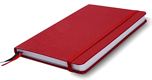 Premium Hard Cover Notebook Journal, Classic 5" x 8.3", 122 Numbered Pages, Gusseted Pocket, Ribbon Bookmark, Extra Thick Ink-Proof Paper 120gsm, San Francisco (Dotted, Red)