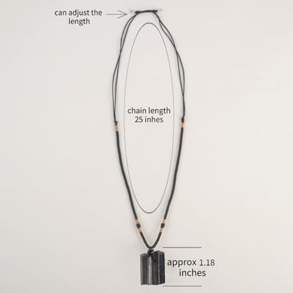 Natural unprocessed crystal raw stone hand woven rope adjustable necklace pendant for both men and women - color: A-Black Tourmaline1