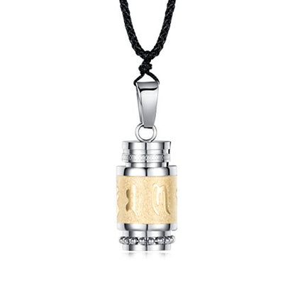 Men's Stainless Steel Open Lucky Buddha Mantra Pendant Necklace Bottle Container Memorial with Braided Rope - color: Mantra - Gold (big)