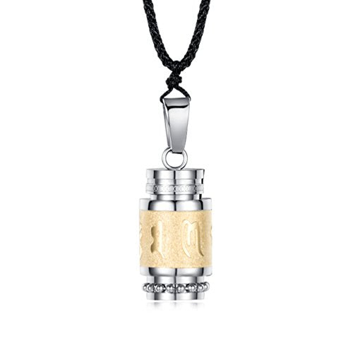 Men's Stainless Steel Open Lucky Buddha Mantra Pendant Necklace Bottle Container Memorial with Braided Rope - color: Mantra - Gold (big)