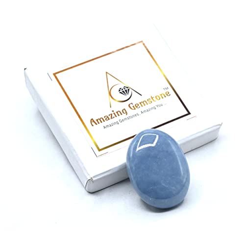 Amazing Gemstone Angelite Crystals and Healing Stones - Large Palm Stone Crystals Piedra - Crystal for Good Luck, Balanced Positive Energy, Meditation - Unique Stocking Stuffers, Gifts for Women - color: Angelite