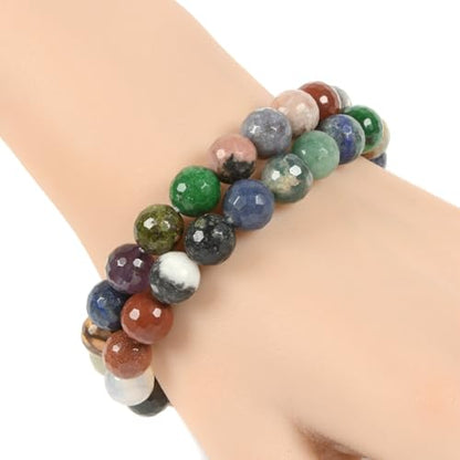 Justinstones Gemstone Crystals Chakra Beads Bracelet Crystal Healing 10mm Round Stretchable Bracelet for Her Gift - color: Faceted Mixed Multicolor Gemstone
