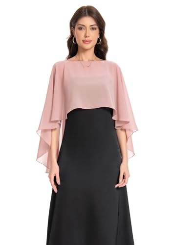Baoqiya Women's Capelet Shawls and Wraps for Evening Dresses Soft Bridesmaid Shawl Chiffon Cape Wedding Cover Up - color: Blush