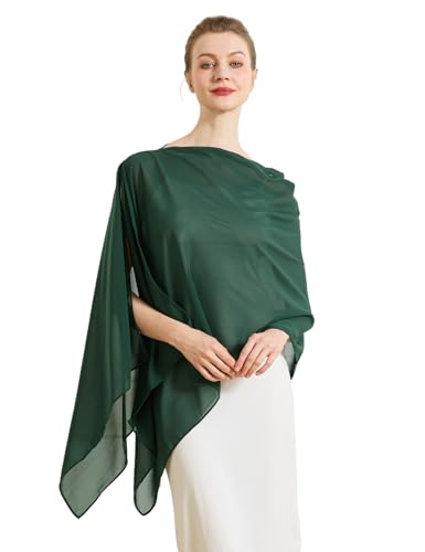 Chiffon Cape Shawl Wrap Scarf 3 Ways to Wear Elegant Sheer Capelet for Evening Dresses Weddings Parties - color: Hunter Green